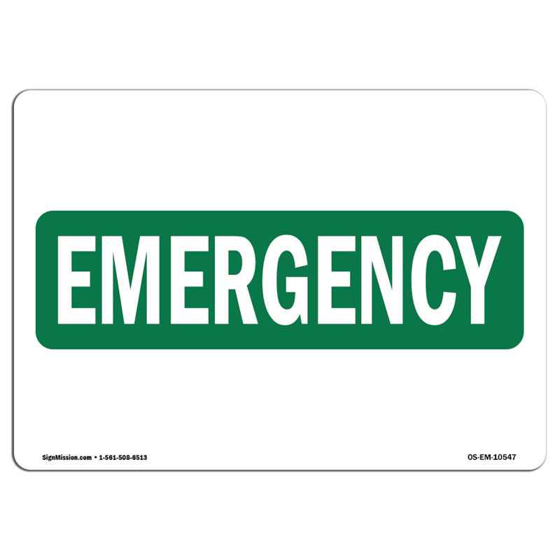 Étiquette de signe d'urgence, H 12 po x l 18 po x P 0,1 po