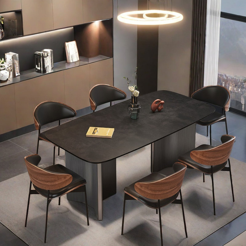 Table de salle à manger moderne en ardoise noire élégante, H 29,5 po x L 70,9 po x l 35,4 po