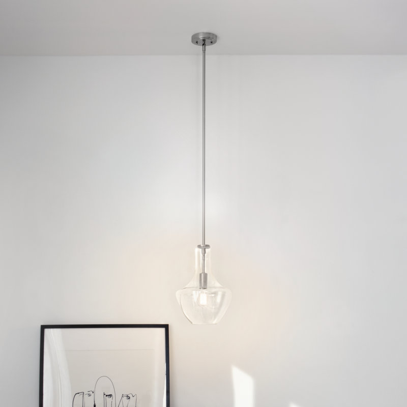 Luminaire suspendu simple à 1 lumière Moten, Verre martelé, H 20 po x l 13,75 po x P 13,75 po, Nickel brossé