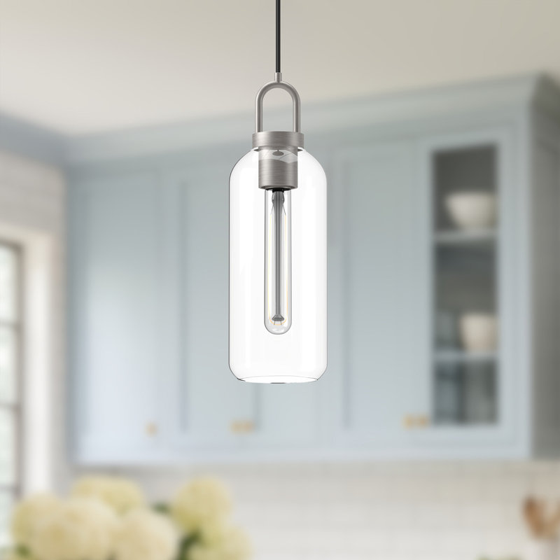 Luminaire suspendu cylindrique Minneapolis, Nickel brossé, Transparent, H 14,88 po x l 5,13 po x P 5,13 po