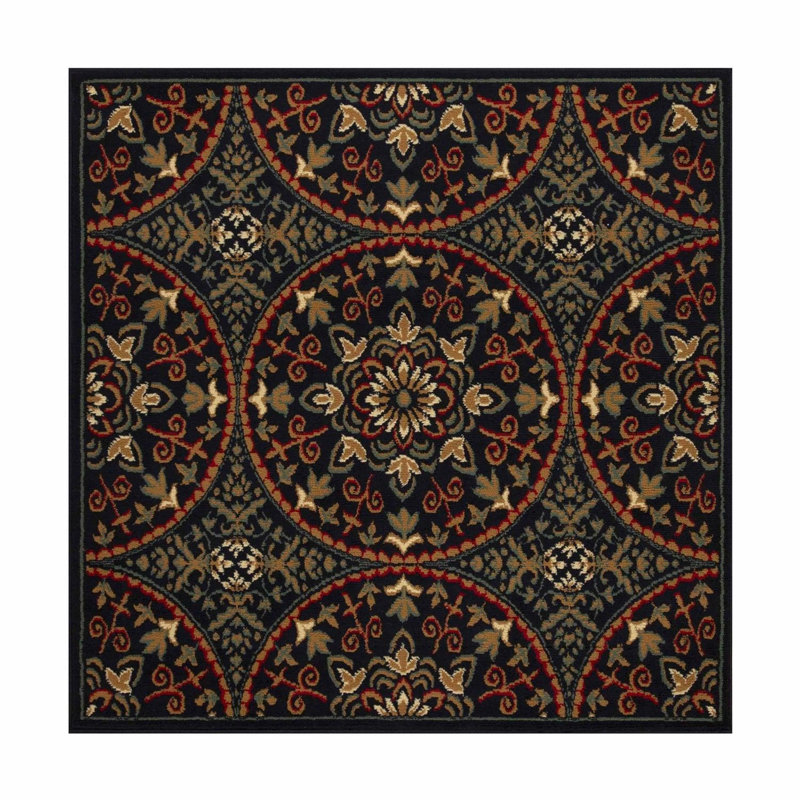 Nandita Fancy Floral Medallion Contemporary Area Rug, Square 5'