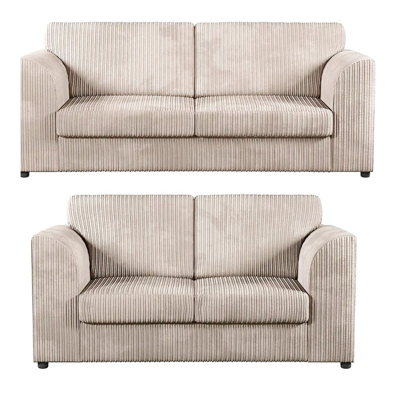 Jambo Cord 3 and 2 Seater High Back Cushion Sofa Set, Cream