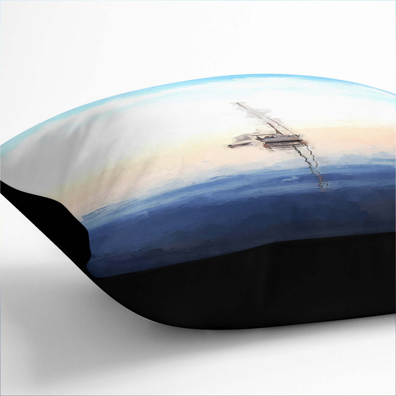 Lone Sailboat Cushion with Filling, 55cm H x 55cm W x 20cm D, Black