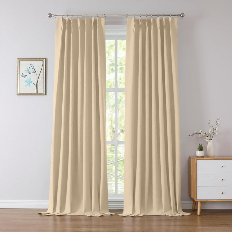 100% Polyester Room Darkening Pencil Pleated Blackout Curtain & Drapes, Cream, 168cm Width x 228cm Drop