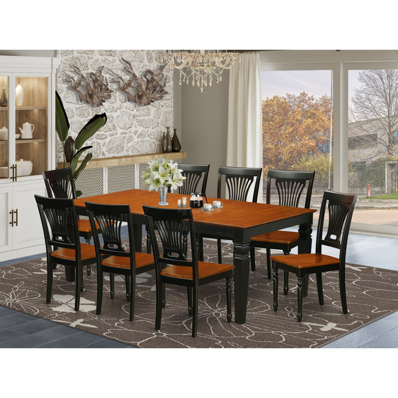 9 Piece Dining Set Includes a Rectangle Dining Room Table with Butterfly Leaf and 8 Wood Seat Chairs, Black & Cherry, Black
