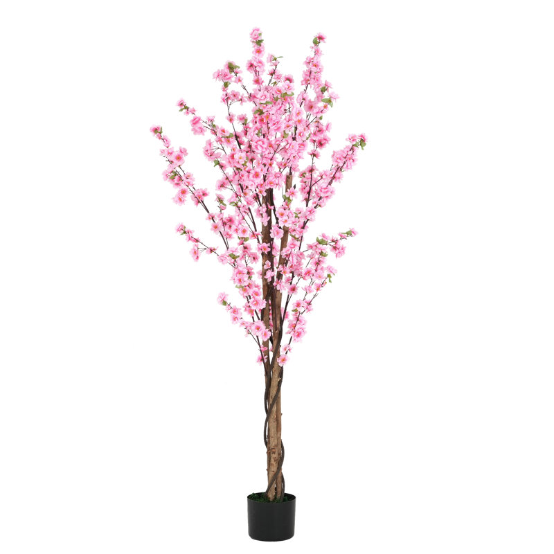 Fleur de pêcher artificielle 72 po avec pot Lava