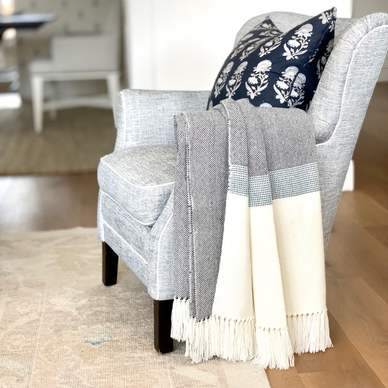 Palma Hand Woven Throw Blanket, Off White/Ivory/Brown