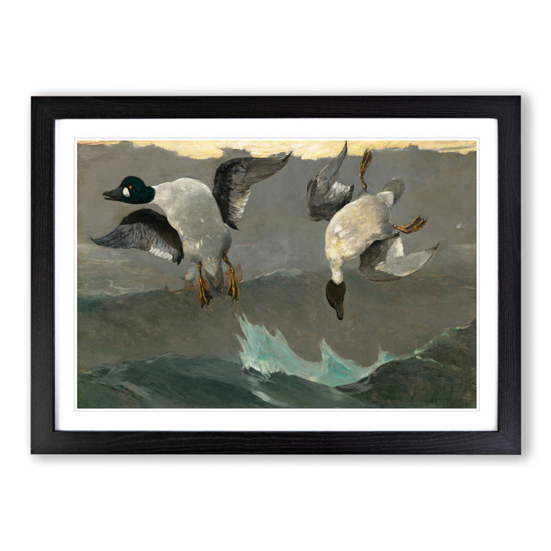 Ducks Right and Left by Winslow Homer - Picture Frame Painting, 36cm H x 48cm W x 2cm D, Black Framed