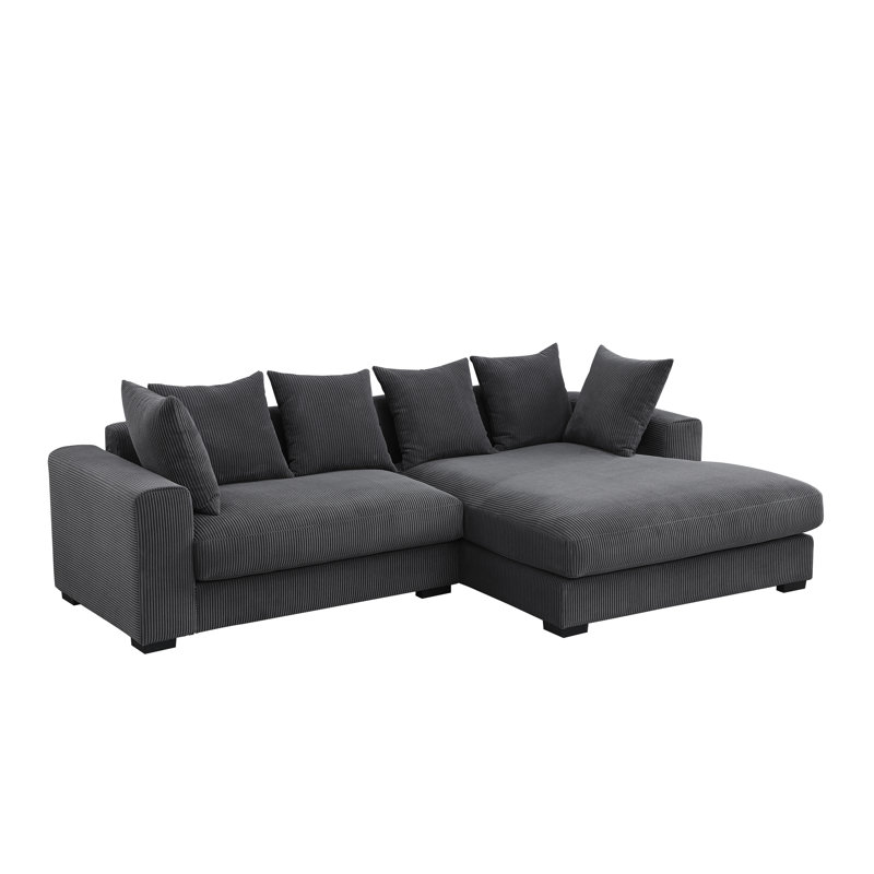 Canapé modulaire avec méridienne Corduroy, Velours côtelé gris