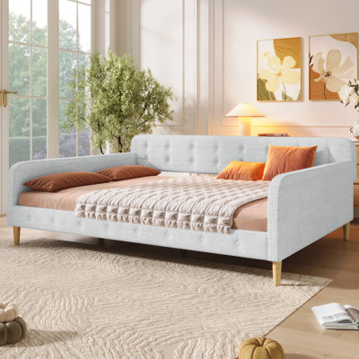 Grand lit de jour rembourré avec 4 pieds de soutien, beige