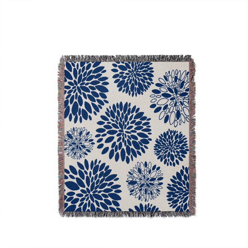 Jeté floral en coton, Marine, 60 po x 80 po