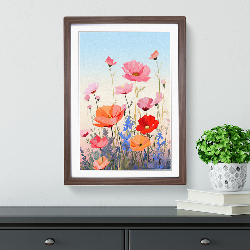 Wildflowers Minimalism Art - Framed Print, 64cm H x 46cm W, Walnut Framed