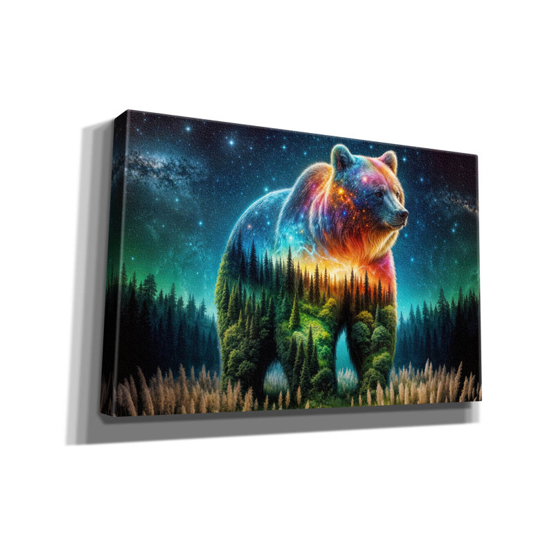 Toile épique Graffiti «Vibrant Bear 3» par Rey Klimt, 60 po x 40 po