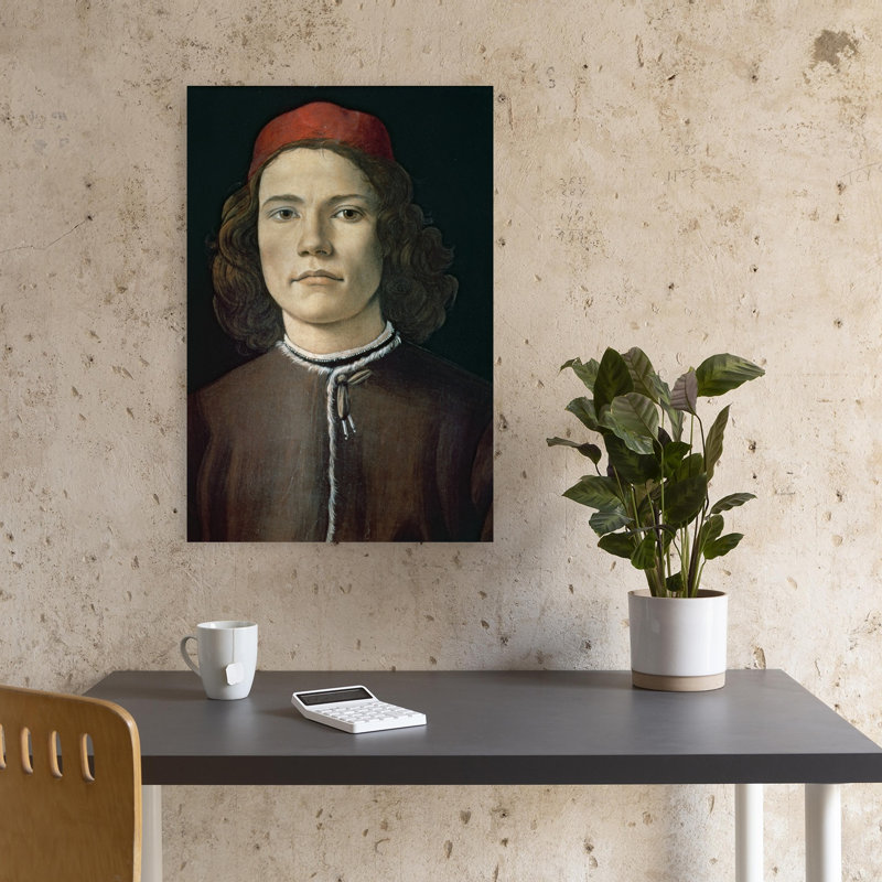 Portrait d'un jeune homme, vers 1480-1485. Estampe d'art mural abstraite et contemporaine., H 18 po x l 12 po