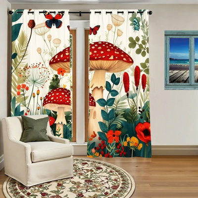 2 pièces rideaux occultants à motif botanique papillon fantaisiste, rideaux de fenêtre sur le thème de la nature artistique pour le salon, la chambre à coucher, la décoration intérieure
