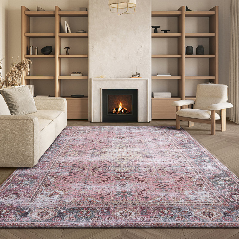 Gulick Oriental Area Rug in Pink/Beige, Rectangle 8' x 10'