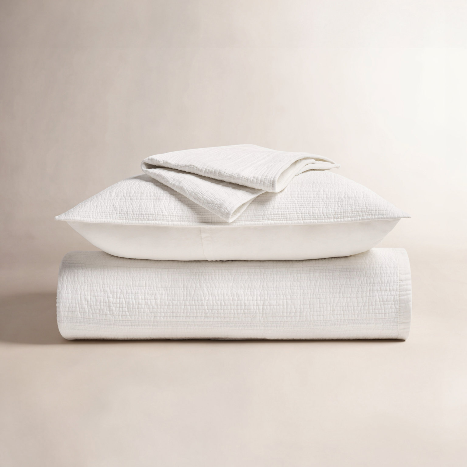 Channel Stitch Cotton Quilt Bedding Set, Queen Quilt + 2 Queen Shams, Bright White