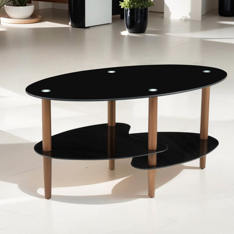 Harshan Glass Top Single Coffee Table, White/Black