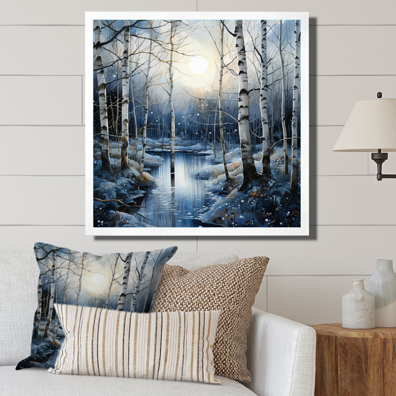 Birch Woods Mystic Moonlight IV, Cadre simple blanc, H 30 po x l 30 po x P 1 po