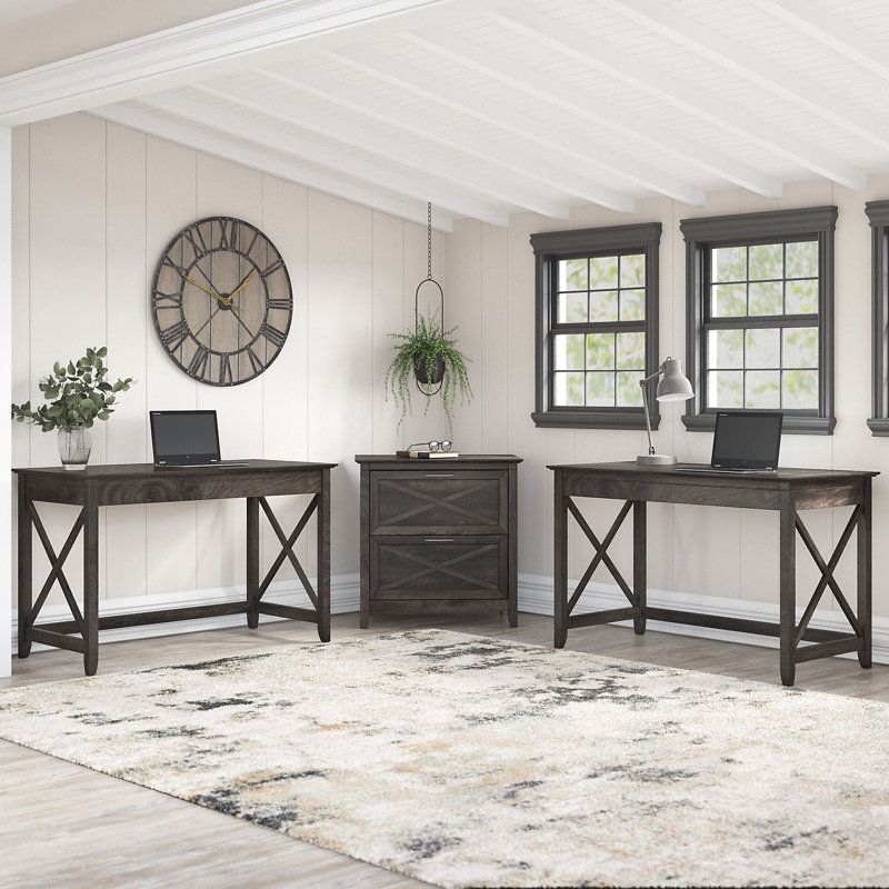 Huckins 3 Piece Writing Desk Office Set, Dark Gray Hickory