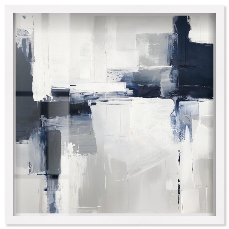«Blue Cascades on Still White Shadowbox», art mural bleu par Art Remedy, H 41 po x l 41 po, Blanc
