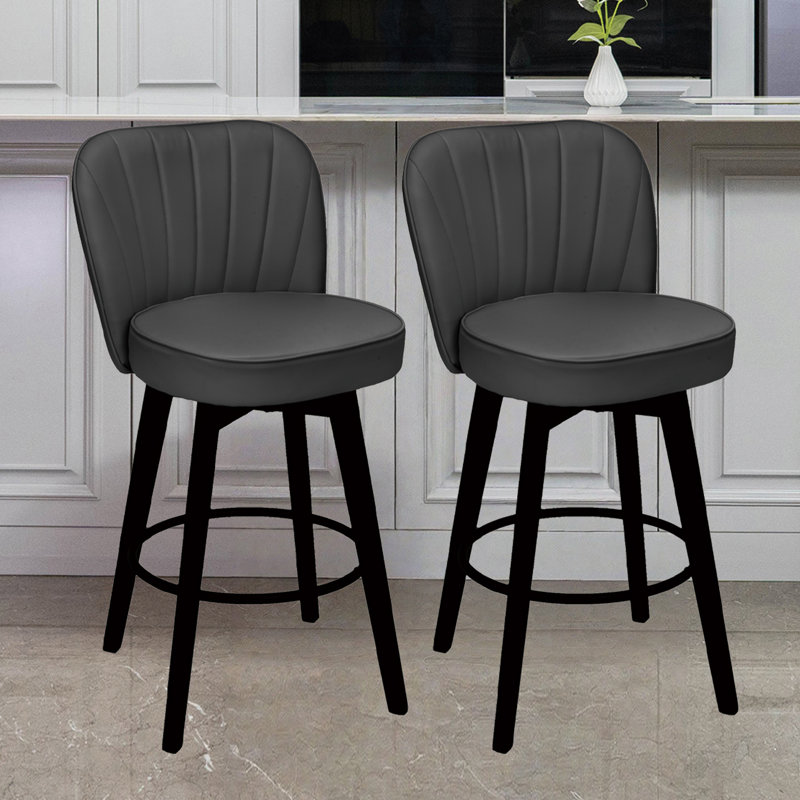 MINCETA 360° Swivel Bar Stools Set of 2, 26 Inch Counter Height Bar Stool with Shell Backrest, PU Leather Upholstered Bar Chair with with Footrest, for Kitchen Island, Home Bar, Dark Gray