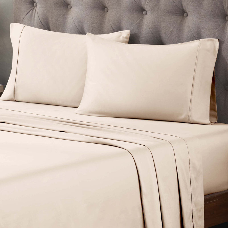 400 Thread Count Egyptian Cotton Blend Solid Deep Pocket Bed Sheet Set, Full Sheet Set, Ivory