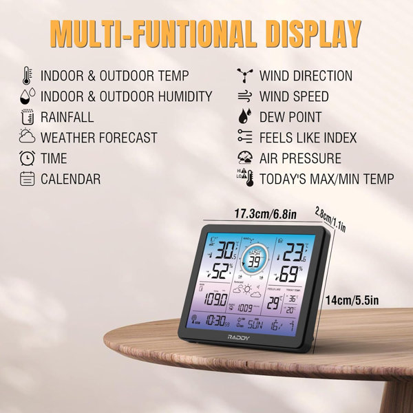 Wall Clock Digital Weather Station Wireless Indoor Outdoor