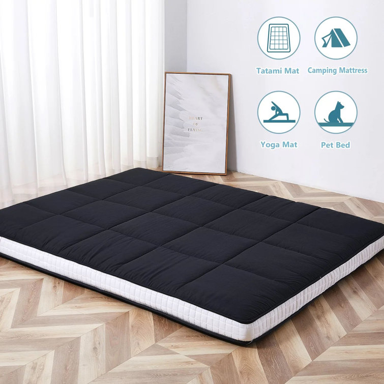 Japanese Floor Mattress,Futon Mattress, Extra Thick Folding Sleeping Pad, Tatami Mat Foldable Roll Up Mattress Alwyn Home Color: Black, Size: Queen