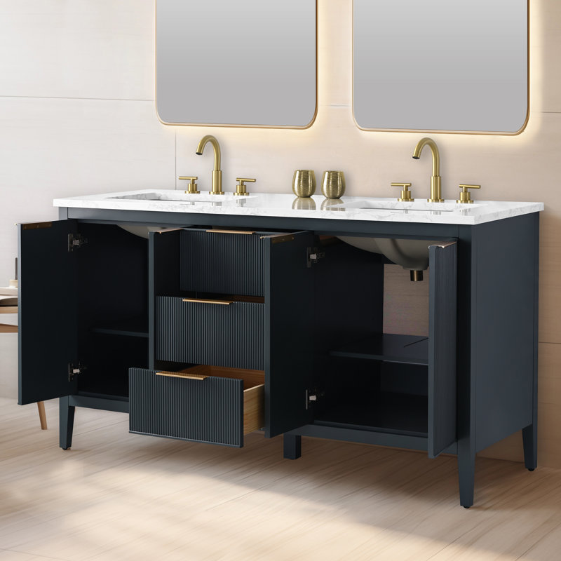 Bilroy 60" Double Vanity, Vintage Blue/Brushed Bronze