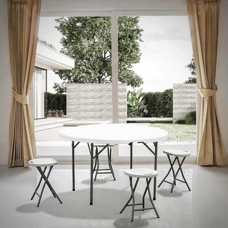 Plastic Round Folding Table, Portable Foldable Party Banquet Table for Camping Dining Outdoor Picnic, 29.5" H x 66" L x 66" D