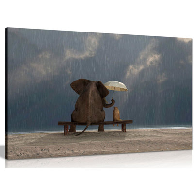 Elephant & Dog - Wrapped Canvas Print