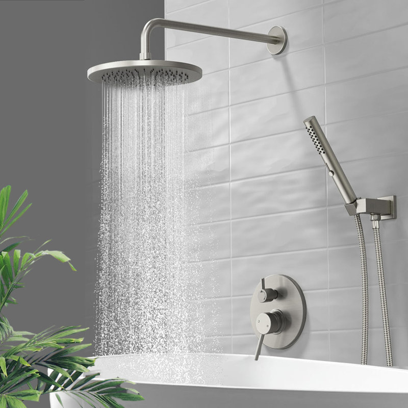 2-Setting Round Rain Shower System With Handheld, Rain Shower Head And Handle Set, Matte Black