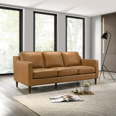 Canapé à accoudoirs carrés en cuir véritable de 81 po Roanna