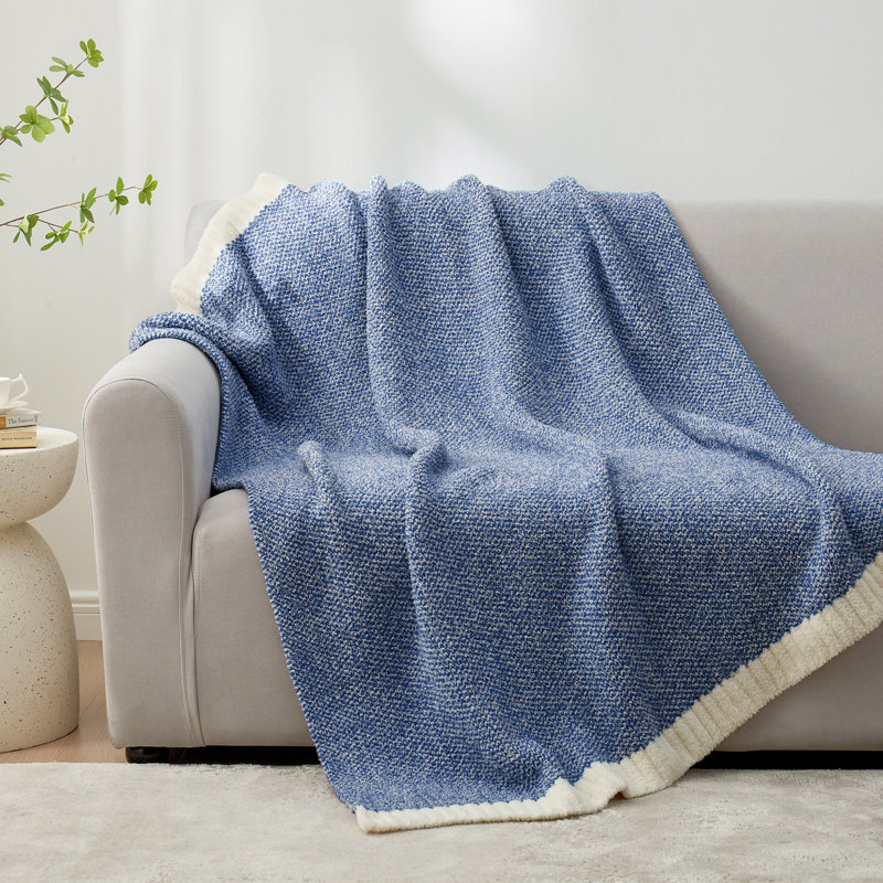  Jeté tricoté réversible Heather Knit, Bleu royal, L 90 po x l 90 po