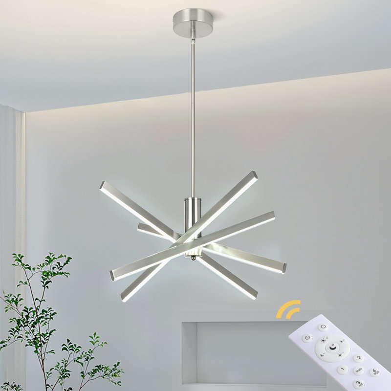 Celene 4-light 24"w Led Pendant Light With Remote Control, Brushed Nickel