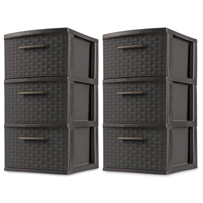 Sterilite 3 Drawer Wicker Weave Decorative Storage Tower, Espresso -  2 x 26306P02