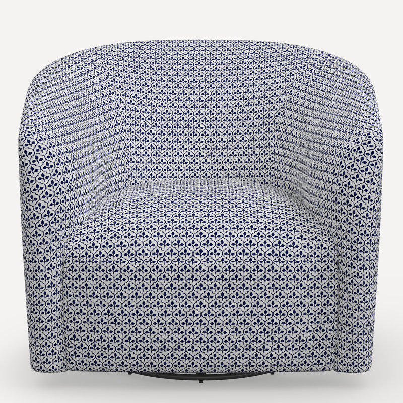 Amrit Swivel Chair, Jr Sadhil Blue Geometric Linen