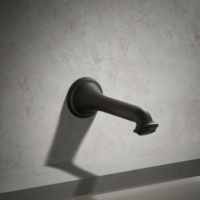 Artifacts Wall-Mount Bath Spout with Turned Design, Matte Black