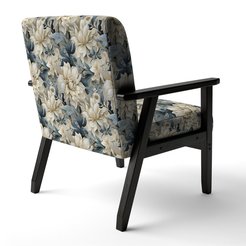 Cobalt Blue Scrollwork Swirls Victorian Pattern II - Upholstered Floral Accent Chair