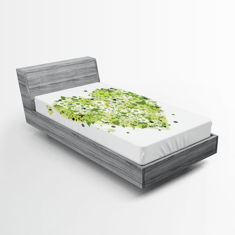 Ensemble de 2 draps-housse Ambesonne Green Flower, Drap-housse de taille simple