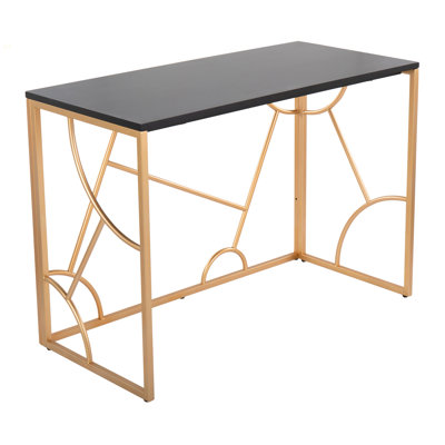 Constellation Contemporary Desk In Gold Metal And Black Wood By