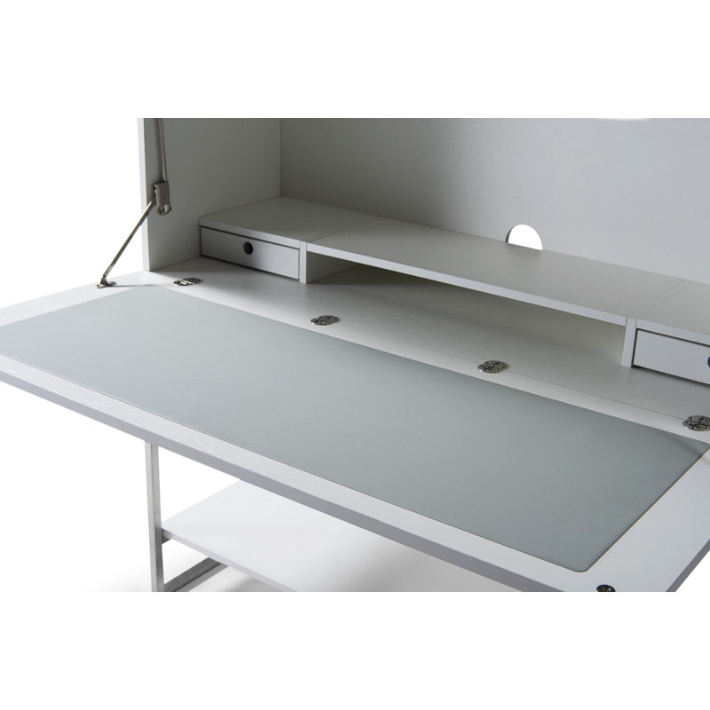 Hamayel Stainless Steel Secretary Desk, Dark Chrome, White