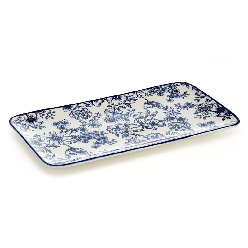 Gabriela Blue and White Floral Ceramic Rectangular Platter