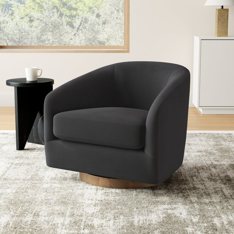 Bennett Upholstered Swivel Barrel Chair, Bella Asphalt Performance Velvet