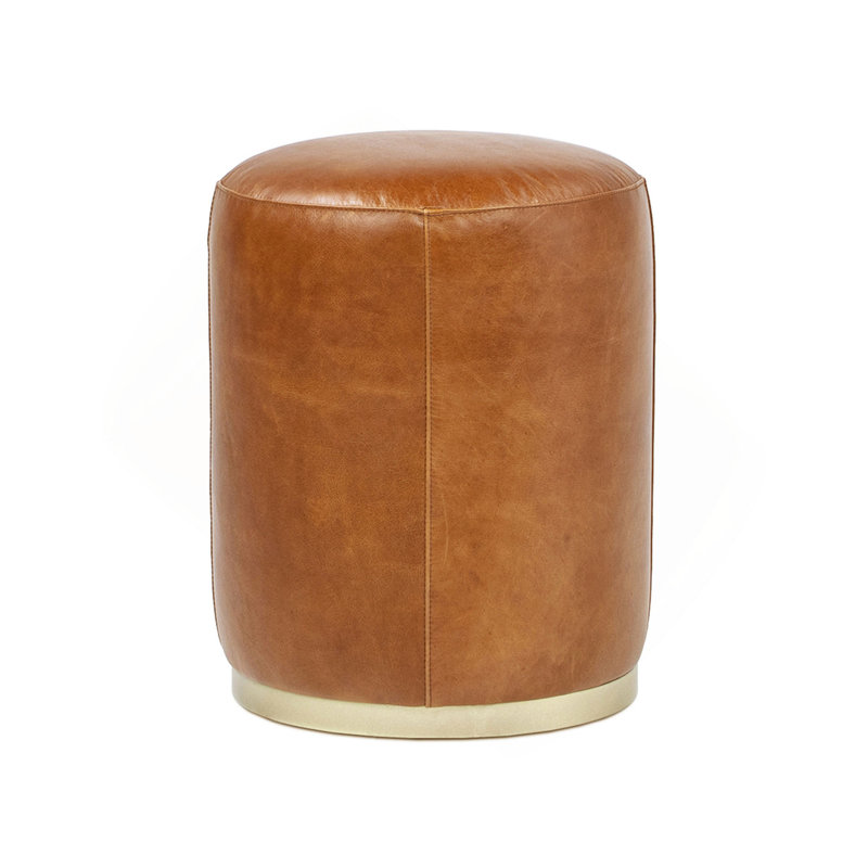Tabouret de 16 po en cuir brun chameau