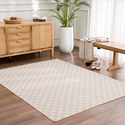 Tapis beige géométrique lavable à la machine Kwan