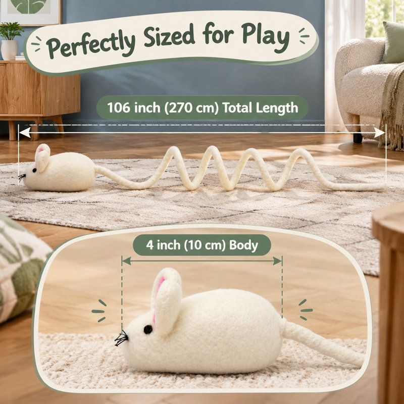 Ensemble de jouets pour chat en feutre de laine 100 % naturelle, en forme de souris, avec une texture douce et duveteuse, de l'herbe à chat pour stimuler l'interaction, des colorants sans azoïques, une conception sans danger pour les animaux et une longueur de 254 cm (100 pouces).