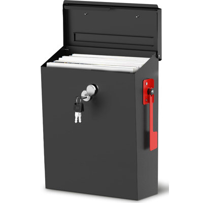 Wall Mount Mailbox for Outside with Key Lock, Black, 10''x4.2''x12.6'',Galvanized Steel Rustproof Metal Mailbox, With Flag, Locking Mailbox, Ideal for