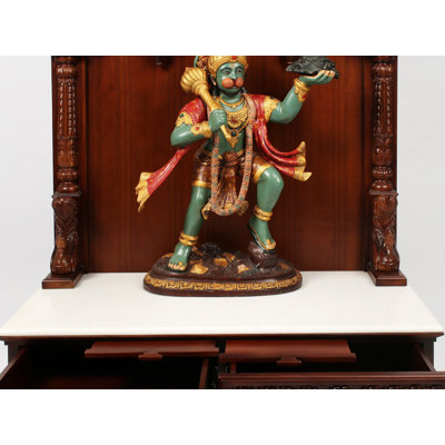 Large Wooden Designer Puja Mandir, 52-Inch Home Temple with Marble Platform & Double Drawers